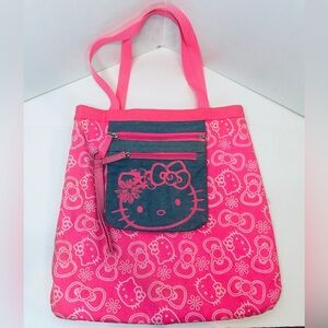 Hot Pink & Blue Hello Kitty Tote Bag All Over Bow & Hello Kitty Face Pattern